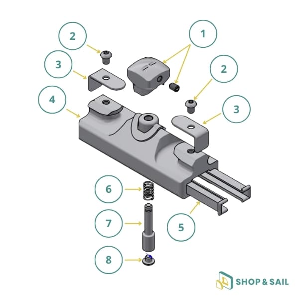 Pièces détachées curseur de drisse rail T 32×6 Antal (3)